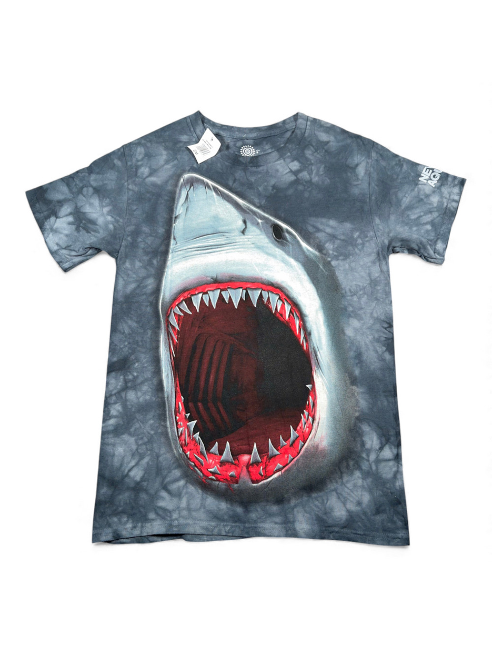 Great White Shark Shirt Adult SMALL Gray Tie Dye Newport Aquarium Mountain Tags